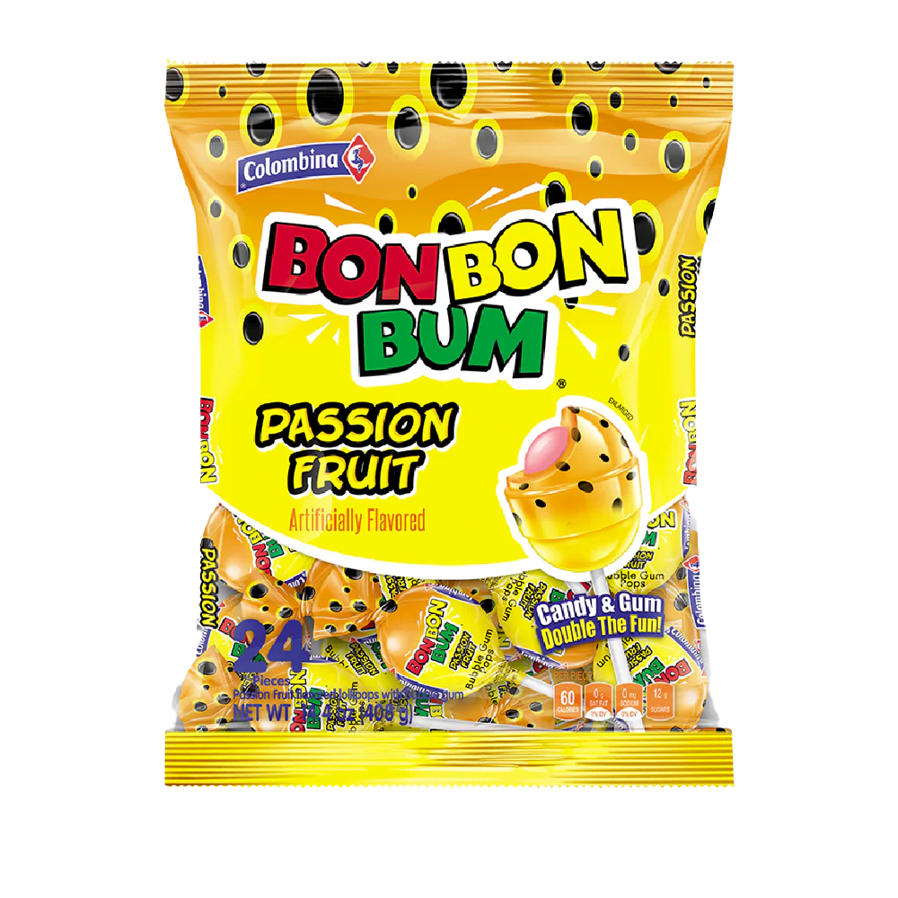 Colombina Bon Bon Bum Passion Fruit Lollipops